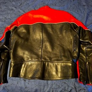 Vanson Motorcycle Jacket Red and Black Leather, Size 50